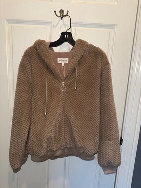 Heartloom Tan Plush Hooded Zip Jacket with Ring-Pull Zip